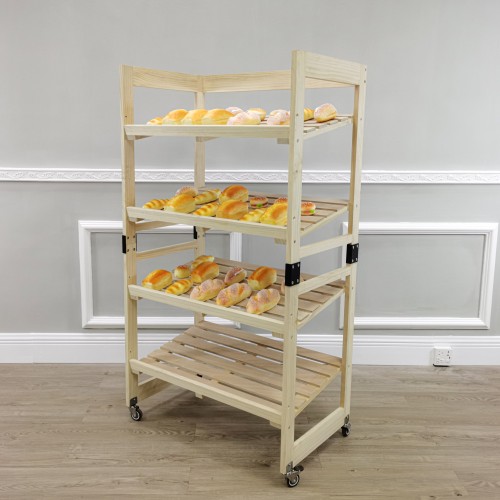 FixtureDisplays® 4-Tier Bakery Bread Rack with Angled Shelves Wooden  Display Rack Bread Store Rack 30X18X55 101143-NF