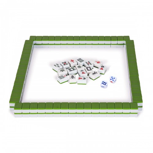 Colorful Chinese Mahjong Set with Tiles, Dice and Counters on