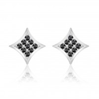 Forever Silver Plated Blk Crystal Curved SQ Earrings small102735-small