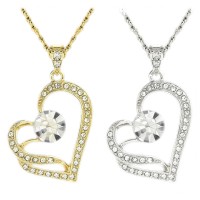 N886 Forever Gold Double Heart W / Solitaire Necklace102736-Gold