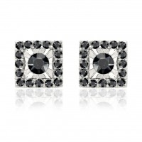 E192Sbk Forever Silver W / Black Crystal Ruffled SQ Earrings102740