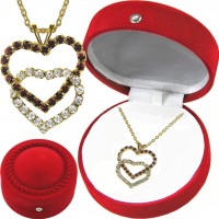Gold Plated Clear & Ruby Crystal Dbl Heart Necklace Ndhrc Rb102800
