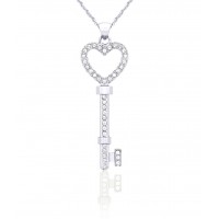 N867S Forever Silver Austrian Crystal Heart Key Necklace102983