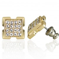 E123 Forever Gold Sm Square Crystal Grid Earrings103001-Gold
