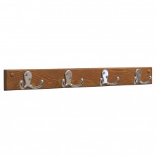 FixtureDisplays® 4 Double Prong Hook Rail/Coat Rack, Nickel/Medium Oak 104275