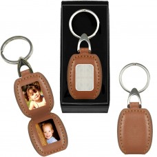 Tan Leather Double Photo Frame Key Ring * Engravable * 106163