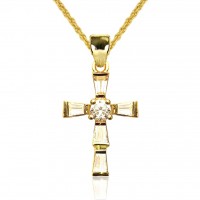 N861G Gold Austrian Crystal Baguette Cross Necklace 106175