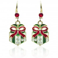 Crystal & Epoxy Christmas Holiday Present Dangle Earrings 106181