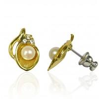 Gold Crystal & Pearl Earrings Surgical Steel Posts E11LFG 106221