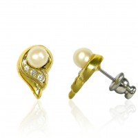 Gold Crystal & Pearl Earrings Surgical Steel Posts E10SAG 106222