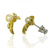 Gold Crystal & Pearl Curl Earrings Surgical Steel Post E9CUG 106223