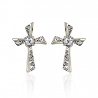 Forever Silver Plated Austrian Crystal Cross Earring E2CRS 106228