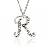 Forever Silver & Crystal R Initial Pendant Adjust 18