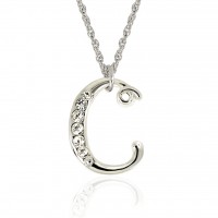 Forever Silver & Crystal C Initial Pendant Adjust 18