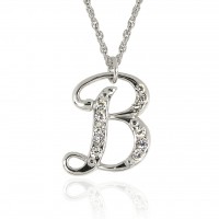 Forever Silver & Crystal B Initial Pendant Adjust 18