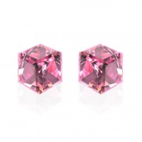 E066P Sparkling Swarovski Crystal 6mm Cube Earrings - Pink 106285
