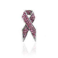 Breast Cancer Awareness Silver & Pink Crystal Ribbon Pin 106294