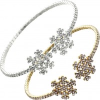 B284 Gold Plt Crystal Wire Dbl Snowflake Bracelet 106297-Gold