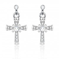 E121BS-04 Forever Silver Birthstone Cross Earrings - April 106322