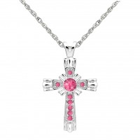 N111BS-10 Forever Silver Birthstone Cross Necklace - October 106328
