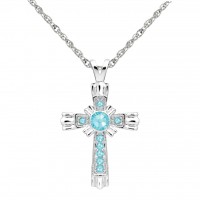N111BS-03 Forever Silver Birthstone Cross Necklace - March 106335