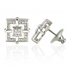 E246S Forever Silver Austrian Crystal Square Frame Earrings 106355