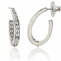 E236S Forever Silver Crystal Insde & Out Oval Hoop Earrings 106369