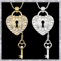 N885 Forever Gold Puffed Heart Lock & Key Necklace 106426-Gold