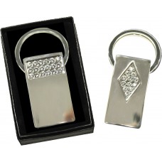 K5216 Polished & Engravable Key Ring With Austrian Crystals Diamond Pattern 106440-2