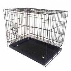 FixtureDisplays® Black Pet Folding Dog Cat Crate Cage Kennel w/ Tray Carrier 11970-2