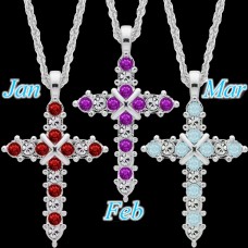 FixtureDisplays® Forever Silver Plated Birthstone Cross Necklace 12 Options 14000