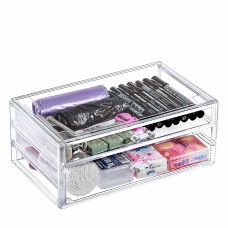 FixtureDisplays® Clear Plastic Two-Drawer Make-up Organizer Tabletop Storage Bin 11 Long X 6.5 Wide X 4.6