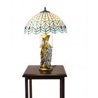 FixtureDisplays® Tiffany Style Peacock Desktop Lamp 16-Inch Shade15720