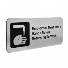 FixtureDisplays® Employee MusT Wash Hands Bathroom Faucet Sign Restaurant Fast Food Includes Adhesive Strips 7 X 3“ Brushed Aluminum with Plastic Backing 15729