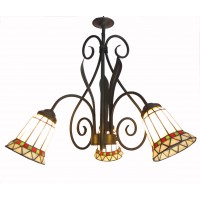 FixtureDisplays® Tiffany Style Glass & Steel Ceiling Lamp with 3 Arms Flower Chandelier Fixture 16690