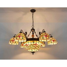 FixtureDisplays® Tiffany Style Glass & Steel Ceiling Lamp with 8 Arms Flower Chandelier Fixture 16691