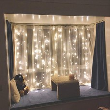 FixtureDisplays® Twinkle Star 304 LED Window Curtain String Light Wedding Party Home Garden Bedroom Outdoor Indoor Wall Decorations Warm White Curtain & Props Not Included 18466