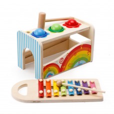 FixtureDisplays® Pound & Tap Bench with Slide Out Xylophone, Durable Wooden Musical Pounding Toy with Bright Colors for Toddler 18815