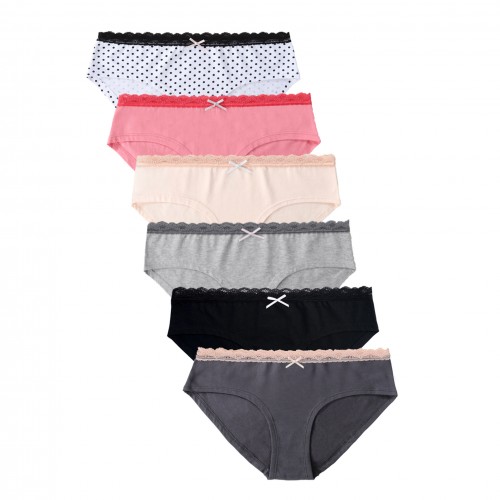 FixtureDisplays® 6PK Womens Cotton Underwear Lace Hipster Panties ...