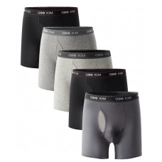 FixtureDisplays®  5PK Men's Soft Cotton Boxer Briefs Fly Front Underwear Mesh Fly Pouch Size: L. Fit for waist size: 30