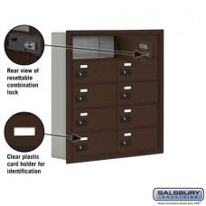 Salsbury Cell Phone Storage Locker - 5 Door High Unit (5 Inch Deep Compartments) - 10 B Doors - Bronze - Recessed Mounted - Resettable Combination Locks  19055-10ZRC
