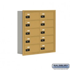 Salsbury Cell Phone Storage Locker - 5 Door High Unit (5 Inch Deep Compartments) - 10 B Doors - Gold - Recessed Mounted - Resettable Combination Locks  19055-10GRC