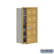 Salsbury Cell Phone Storage Locker - with Front Access Panel - 5 Door High Unit (8 Inch Deep Compartments) - 8 A Doors (7 usable) and 1 B Door - Gold - Recessed Mounted - Master Keyed Locks  19158-09GRK