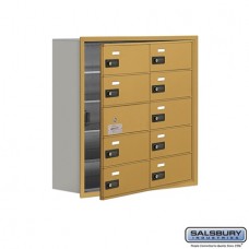 Salsbury Cell Phone Storage Locker - with Front Access Panel - 5 Door High Unit (8 Inch Deep Compartments) - 10 B Doors (9 usable) - Gold - Recessed Mounted - Resettable Combination Locks  19158-10GRC