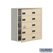 Salsbury Cell Phone Storage Locker - with Front Access Panel - 5 Door High Unit (8 Inch Deep Compartments) - 10 B Doors (9 usable) - Sandstone - Recessed Mounted - Resettable Combination Locks  19158-10SRC