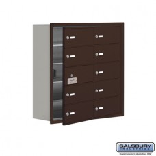 Salsbury Cell Phone Storage Locker - with Front Access Panel - 5 Door High Unit (8 Inch Deep Compartments) - 10 B Doors (9 usable) - Bronze - Recessed Mounted - Master Keyed Locks  19158-10ZRK