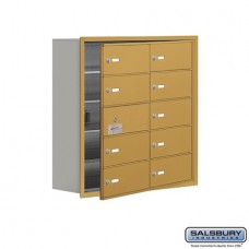 Salsbury Cell Phone Storage Locker - with Front Access Panel - 5 Door High Unit (8 Inch Deep Compartments) - 10 B Doors (9 usable) - Gold - Recessed Mounted - Master Keyed Locks  19158-10GRK