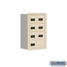 Salsbury Cell Phone Storage Locker - 4 Door High Unit (8 Inch Deep Compartments) - 6 A Doors and 1 B Door - Sandstone - Recessed Mounted - Resettable Combination Locks  19048-07SRC