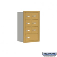 Salsbury Cell Phone Storage Locker - 4 Door High Unit (8 Inch Deep Compartments) - 6 A Doors and 1 B Door - Gold - Recessed Mounted - Master Keyed Locks  19048-07GRK
