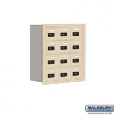 Salsbury Cell Phone Storage Locker - 4 Door High Unit (8 Inch Deep Compartments) - 12 A Doors - Sandstone - Recessed Mounted - Resettable Combination Locks  19048-12SRC